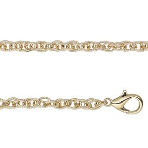 Chain 1pkg1 rope, 3.4mm triple / lobster claw clasp, gold-finished steel 24 inch