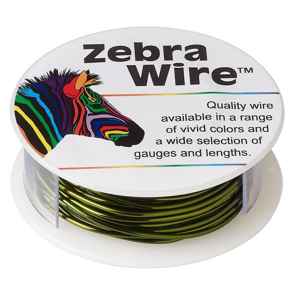 Wire, Zebra Wire&trade;, color-coated copper, olive green, round, 18 gauge. Sold per 10-yard spool. image number 0