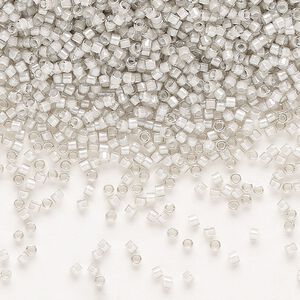 Seed bead, Delica&reg;, glass, pkg/50g, #11 round, translucent moonstone-lined luster crystal clear (DB-2391).