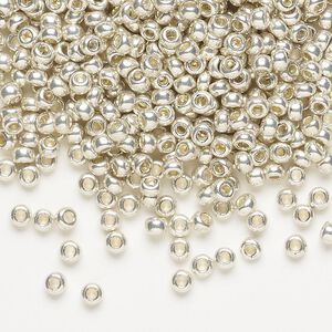 Seed bead, Preciosa Ornela Czech glass, pkg/50g, #8 rocaille, opaque metallic terra dyed silver clear, (18503).
