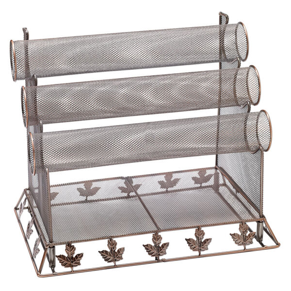 Display, bracelet, antiqued copper-finished steel, 3-tier, 10-1/2 x 12-1/2 x 8-3/4 inches with mesh and leaves. Sold individually. image number 0