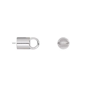 Cord end glue-in 1pkg1 sterling silver, 7x6mm / 5mm inside diameter