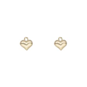 Charm, 14Kt gold-filled, 6x5mm single-sided puffed heart. Sold per pkg of 2.