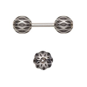 Bead 1pkg1 stainless steel, 30x9mm round dumbbell, antiqued