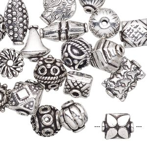 Bead & cap mix 1pkg20 silver-plated, 8x5mm-15x10mm mixed shape, copper antique