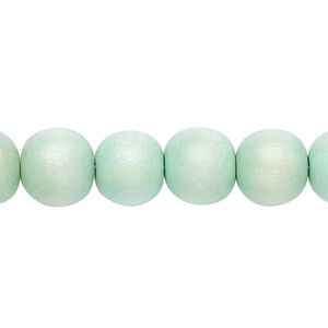 Bead 1pkg1, Taiwanese cheesewood (dyed / waxed), seafoam, 9-10mm round, 15-1/2 to 16 inches.