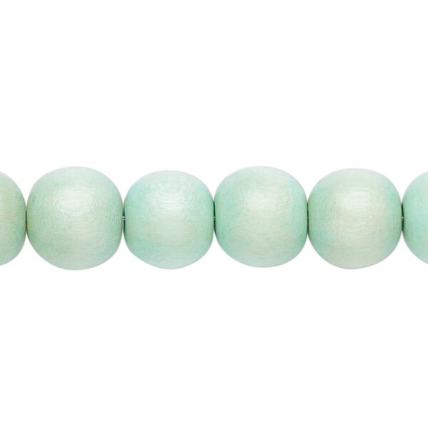 Bead 1pkg1, Taiwanese cheesewood (dyed / waxed), seafoam, 9-10mm round, 15-1/2 to 16 inches. image number 0