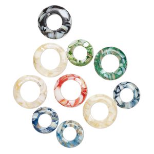 Mother-of-pearl shell / resin 1pkg10, open round bead mix multicolored, 20-25mm