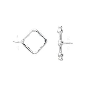 Clasp, toggle, sterling silver, 14mm diamond. Sold individually.