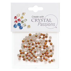 Flat back 1pkg144 tangerine, Crystal Passions&reg; rhinestone 3-3.2mm round SS12