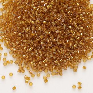 Seed bead, Delica&reg;, glass, pkg/7.5g, #11 round, translucent topaz-lined luster topaz (DB-0065).