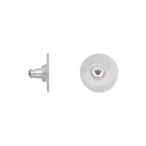 Earnut 1pkg100 imitation rhodium-plated, 12x7mm, comfort clutch, aluminum / plastic 50 pair