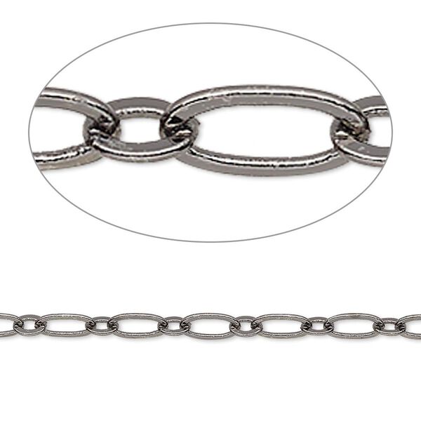 Chain 1pkg1 gunmetal-plated long & short, 3.5mm oval, brass 50 foot unfinished image number 0