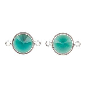 Link, Vintage Crystal&trade;, crystal and silver-plated brass, emerald, 12mm rivoli. Sold per pkg of 2.