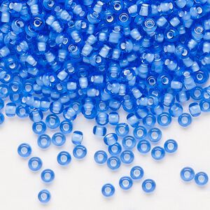Seed bead, Preciosa Ornela, glass, transparent chalkwhite-lined light sapphire, #8 rocaille. Sold per 50-gram pkg.