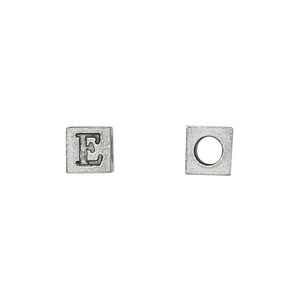 Bead 1pkg4 pewter, 7mm cube / Greek letter Epsilon, antiqued