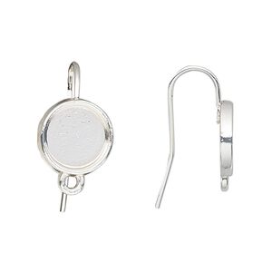 Ear wire fishhook 1pkg10 Almost Instant Jewelry&reg;, 19mm / 10mm round glue-in cab setting / closed loop, 18 gauge silver-finished brass 5 pair
