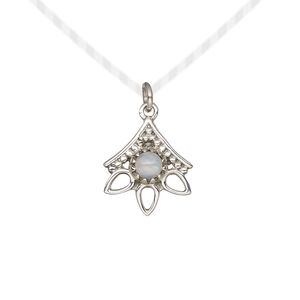 Drop 1pkg1, antiqued sterling silver and rainbow moonstone (natural), 14x12.5mm beaded open 3-teardrop