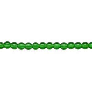 Bead, Czech glass druk, transparent emerald green, 4mm round. Sold per 15-1/2" to 16" strand.