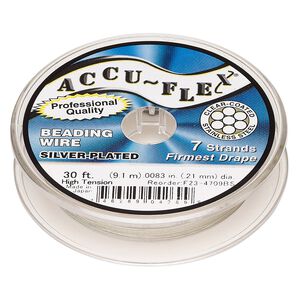 Beading wire, Accu-Flex&reg;, nylon and silver-plated stainless steel, clear, 7 strand, 0.0083-inch diameter, high tension. Sold per 30-foot spool.