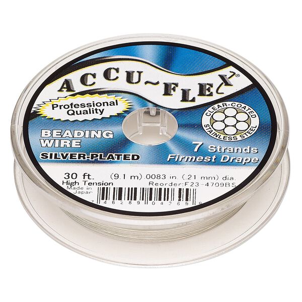 Beading wire, Accu-Flex&reg;, nylon and silver-plated stainless steel, clear, 7 strand, 0.0083-inch diameter, high tension. Sold per 30-foot spool. image number 0