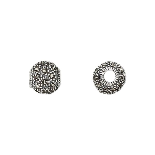 Marcasite / sterling silver 1pkg1, round bead natural 9mm image number 0