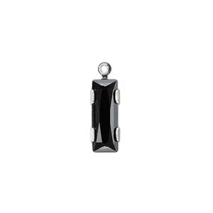 Drop 1pk jet silver plate, Crystal Passions&reg; 19x6mm rectangle 11004