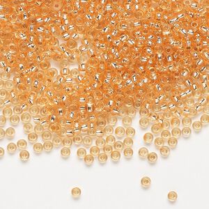 Seed bead, Preciosa Ornela Czech glass, pkg/500g, #11 rocaille, translucent solgel dyed silver-lined peach, (78184).