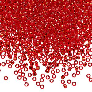 Seed bead, TOHO BEADS&reg;, glass, pkg/50g, #11 round, transparent silver-lined Siam ruby (TR-11-25B).