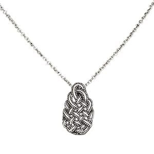 Necklace, antique silver-coated plastic with antique silver-plated steel and "pewter" (zinc-based alloy), 28x18mm woven teardrop, 16 inches with 2-1/2 inch extender chain and lobster claw clasp. Sold individually.