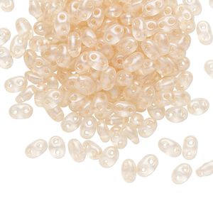Seed bead, Preciosa Twin&trade; Czech glass, pkg/50g, 5x2.5mm oval, translucent champagne terra pearl clear, (08118).