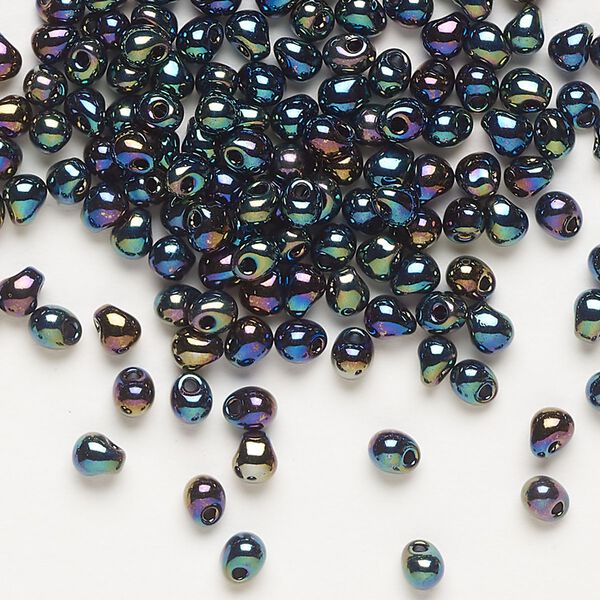 Seed bead, Miyuki, glass, pkg/250g, 4x3.4mm fringe, opaque metallic iris variegated blue (DP-455). image number 0