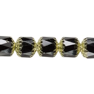 Bead, Czech glass, opaque jet and metallic green, 10mm round cathedral. Sold per 15-1/2" to 16" strand.