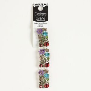 Bead spacer "pewter" zinc-based alloy acrylic glass enamel 3pk 32x18mm-33x18mm 2-strand rectangle, antique brass finish multicolored