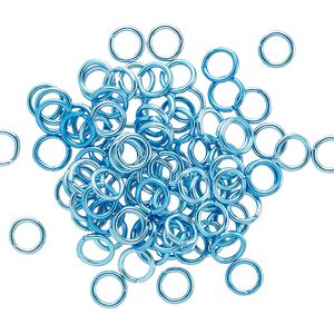 Jump ring 1pkg100 aluminum, 5mm round, 20 gauge / 3.4mm inside diameter / light blue