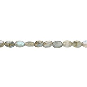 Labradorite 1pkg1, hand-cut flat oval bead natural, 8 inch 5x3mm