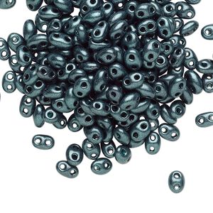 Seed bead, Preciosa Twin&trade; Czech glass, pkg/250g, 5x2.5mm oval, opaque emerald terra pearl black, (28958).