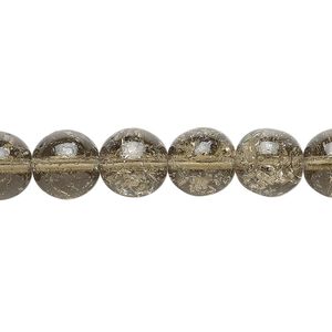 Bead, Czech crackle glass druk, translucent smoky, 10mm round. Sold per 15-1/2" to 16" strand.