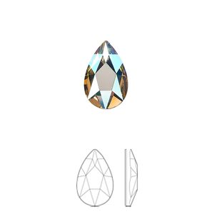 Flat back 6pk vintage rose shimmer foil back, Crystal Passions&reg; 14x9mm pear 2303