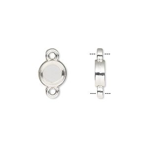 Link, silver-finished brass, 8mm double-sided round with 6mm round setting. Sold per pkg of 10.
