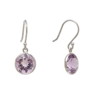 Earring, Create Compliments&reg;, amethyst (natural) and sterling silver, 24.5mm round with fishhook ear wire, 21 gauge. Sold per pair.