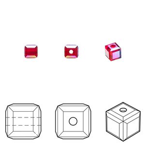 Bead 288pk light Siam shimmer, Swarovski&reg; 4mm cube 5601