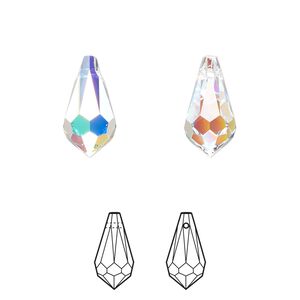 Drop 4pk crystal AB, Crystal Passions&reg; 15x7.5mm pendant teardrop 6000