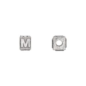 Bead 1pkg4 pewter, 8x6mm rectangle / letter M, antiqued Dione&reg;