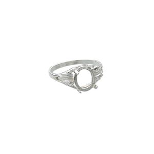 Ring, Sure-Set&trade;, sterling silver, two-leaf band with 10x8mm oval 4-prong setting, size 8. Sold individually.