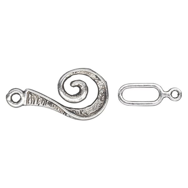 Clasp hook&eye 1pkg20 silver-plated "pewter" (zinc alloy), 22x14mm question mark, antique 1-strand image number 0