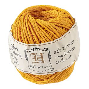 Cord, Hemptique&reg;, polished hemp, gold, 1mm diameter, 20-pound test. Sold per 82-foot ball.
