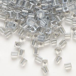 Seed bead, Miyuki, glass, pkg/250g, 3.5-3.7mm square, transparent silver inside dyed color clear (SB-242).
