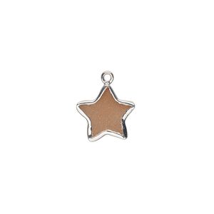 Drop sterling silver peach moonstone 1pk 12mm hand-cut flat double-sided star, natural