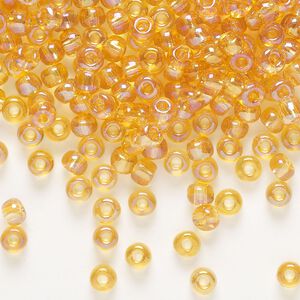 Seed bead, Preciosa Ornela Czech glass, pkg/50g, #6 rocaille, translucent rainbow topaz, (11050).